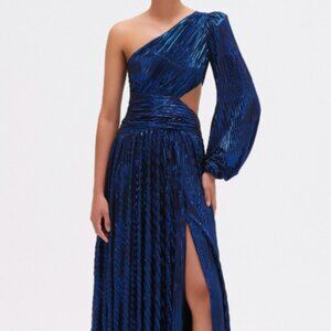 PATBO METALLIC PLISSE ONE SHOULDER GOWN